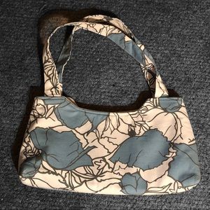 Blue Orchid Slate Blue and Off White Fabric Floral Handbag